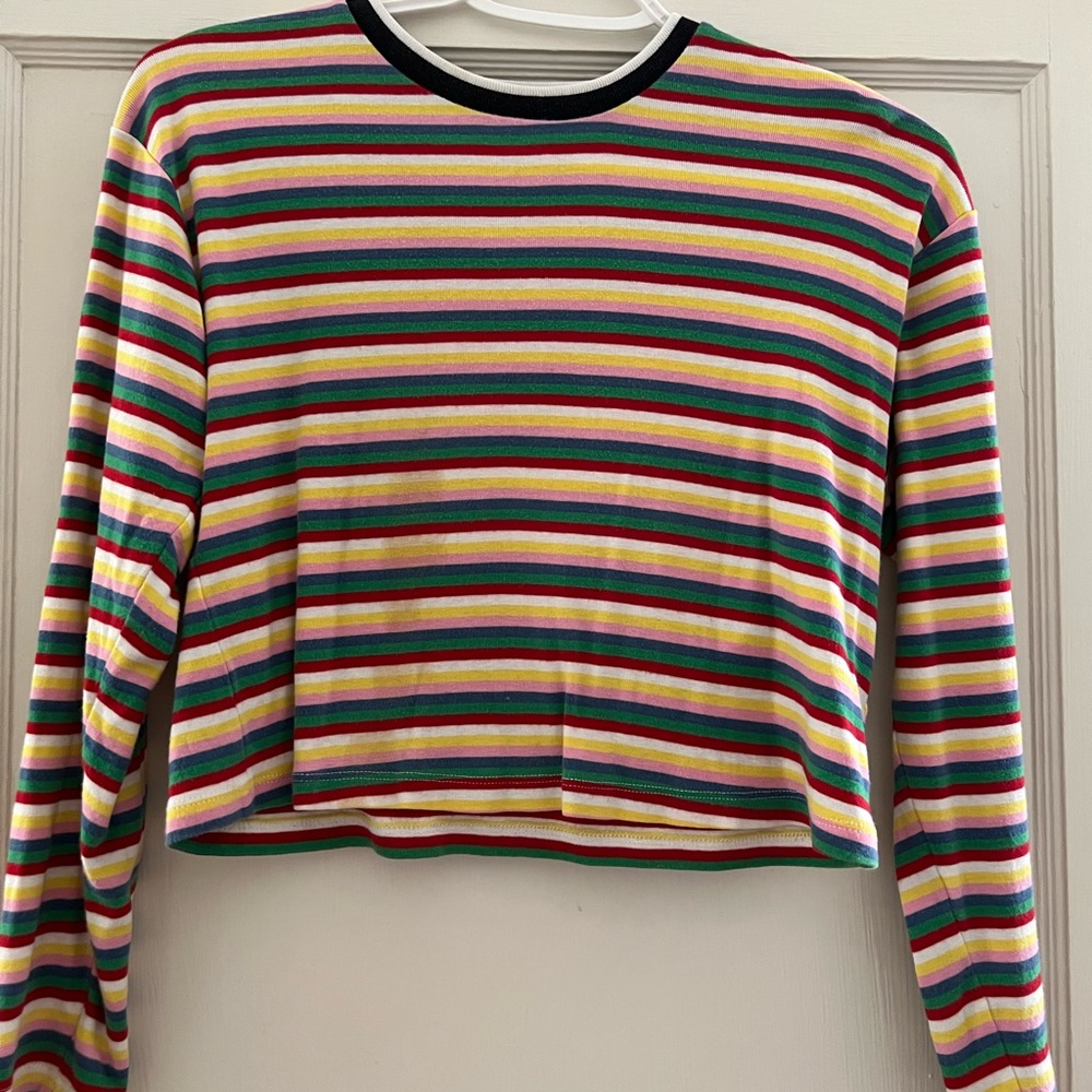 Long sleeve striped crop top! Love the rainbow colors.